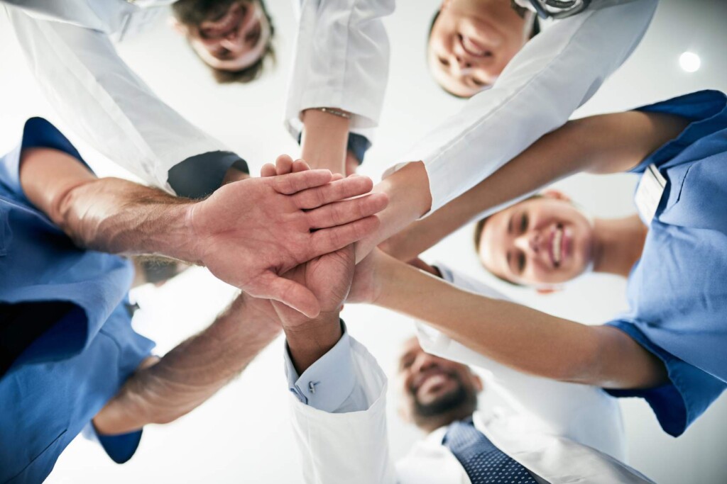 View from below of doctors